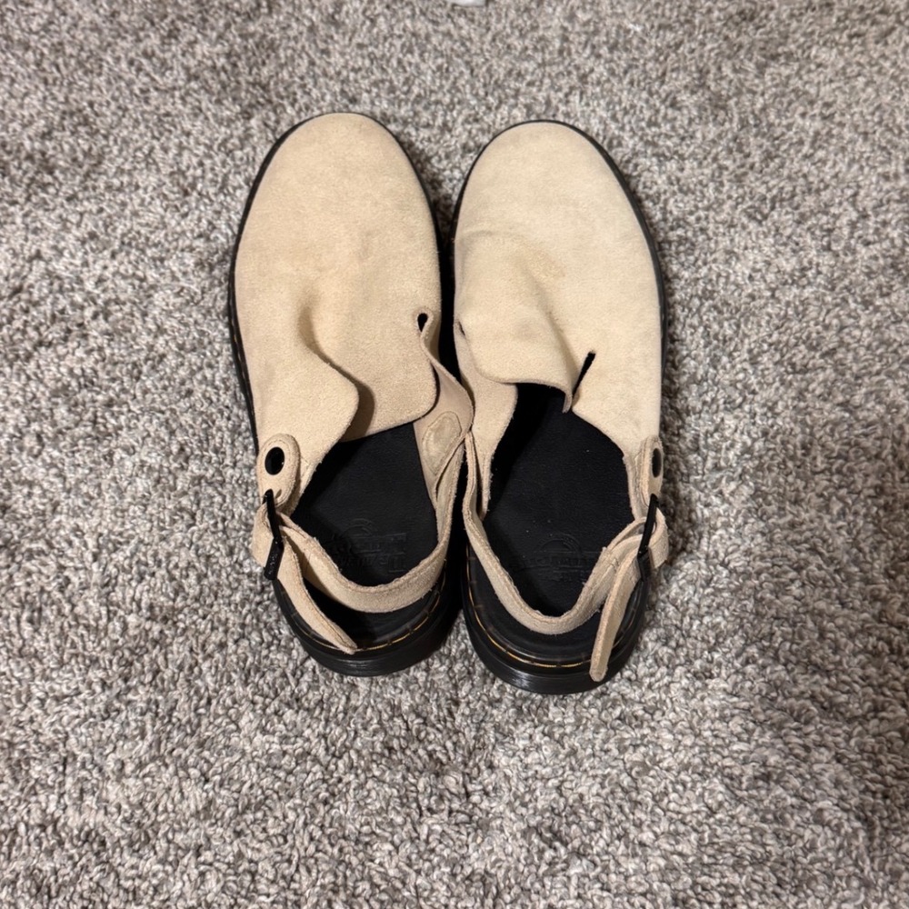 Dr. Martens Carlson Lusso Suede Mules Beige Sand womens 8